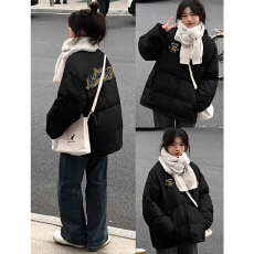 可退换高品质手塞棉不跑棉加厚冬季棉服宽松印花棉衣面包服女