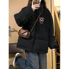 可退换高品质手塞棉不跑棉加厚冬季棉服宽松印花棉衣面包服女