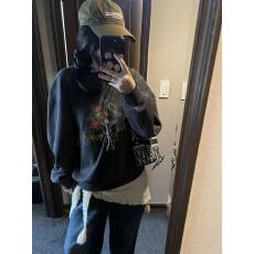 纯棉华棉复合薄款320克/加绒420克布面+手感印花宽松圆领卫衣女