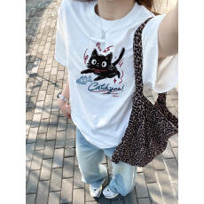 高品质纯棉200克精梳紧密100%棉直播同品前印花宽松短袖t恤女