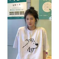 批发高品质纯棉200克精梳紧密100%棉直播同品（前印花）宽松短袖t恤女