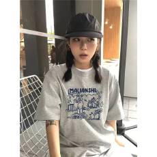 批发高品质纯棉200克精梳紧密100%棉直播同品（前印花）宽松短袖t恤女