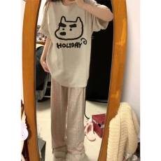 批发高品质纯棉200克精梳紧密100%棉直播同品（前印花）宽松短袖t恤女