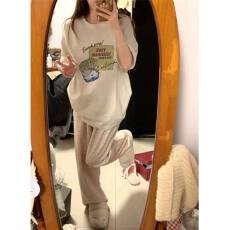 批发高品质纯棉200克精梳紧密100%棉直播同品（前印花）宽松短袖t恤女