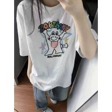 批发高品质纯棉200克精梳紧密100%棉直播同品（前印花）宽松短袖t恤女