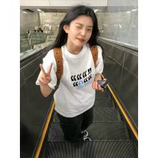 批发高品质纯棉200克精梳紧密100%棉直播同品（前印花）宽松短袖t恤女