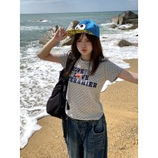 原版做法纯棉220克40支奥代尔食毛+手感修身收腰波点印花T恤女