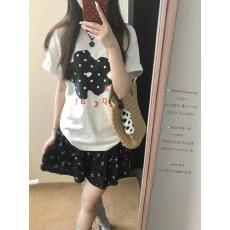 批发高品质纯棉220克40支食毛+手感有弹力印花<b class='q'>修身</b>收腰短袖t恤女