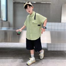 批发<b class='q'>男童</b>夏<b class='q'>季</b>套装2025新款酷帅薄款<b class='q'>短袖</b>炸街中大儿童男孩夏装<b class='q'>衬衫</b>洋气