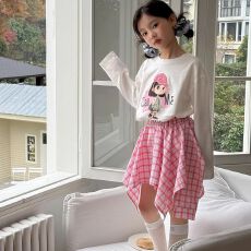 批发原版纯棉泡皱格子布】女童格子半身裙<b class='q'>夏</b>季儿童不规则裙子女孩短裙