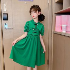 批发女童旗袍连衣裙2025新款<b class='q'>夏</b>季唐装裙子中大童中国风公主裙披肩套装
