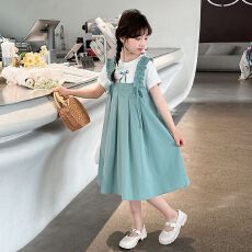 批发<b class='q'>女童</b><b class='q'>背带裙套装</b>夏季学生时尚短袖T恤儿童套装裙两件套裙子潮童装