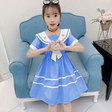 批发女童连衣裙<b class='q'>夏</b>季新款韩版女孩洋气海军领裙子中大儿童装网红公主裙