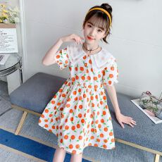 批发女童碎花连衣裙新款娃娃领短袖儿童裙子<b class='q'>夏</b>季学院风可爱娃娃衬衫裙