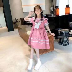 批发女童连衣裙<b class='q'>夏</b>季新款韩版洋气海军领裙子中大儿童装学院网红公主裙