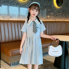 批发女童<b class='q'>夏</b>装连衣裙2025年新款洋气学院风甜美公主裙<b class='q'>夏</b>季短袖儿童裙子