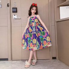 批发女童吊带连衣裙<b class='q'>夏</b>季新款儿童装时髦油画风裙子<b class='q'>夏</b>中大童吊带公主裙