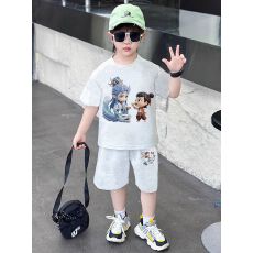 批发<b class='q'>男童</b>夏<b class='q'>季</b>透气短袖新款哪吒中小童洋气两件套帅气男孩童装潮流<b class='q'>夏装</b>