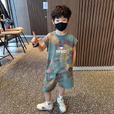 批发夏季新款2025<b class='q'>男童</b>短<b class='q'>袖</b>透气吸汗中小童洋气扎染两件套潮酷复古<b class='q'>夏装</b>