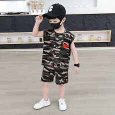 批发新款<b class='q'>迷彩服</b>夏季男童短袖洋气两件<b class='q'>套装</b>百搭休闲装中小童帅气男夏装
