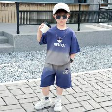 批发<b class='q'>男童</b>夏<b class='q'>季</b>短袖潮款透气吸汗渐变套装百搭两件套时尚中小童T恤<b class='q'>夏装</b>