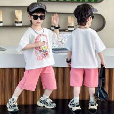 批发新款<b class='q'>男童</b>短<b class='q'>袖</b>奥特曼两件套夏季吸汗百搭男孩休闲套头时髦透气<b class='q'>夏装</b>