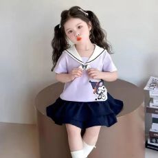 批发女童装短袖库洛M海军领<b class='q'>套装</b><b class='q'>夏</b>季新款女<b class='q'>宝宝</b>可爱蛋糕裙两件套<b class='q'>夏</b>装