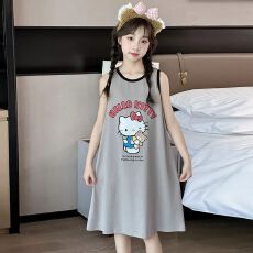 批发纯棉女童卡通背心裙<b class='q'>夏</b>季儿童休闲韩版睡裙外穿小女孩中长款连衣裙