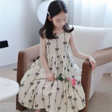 批发女童蝴蝶结连衣裙<b class='q'>夏</b>季新款中大儿童时尚韩版背心裙小女孩无袖裙子