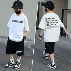 批发【纯棉套装宽松版200克短袖+纯棉裤子中大童<b class='q'>男童</b>短<b class='q'>袖</b>夏季两件套装