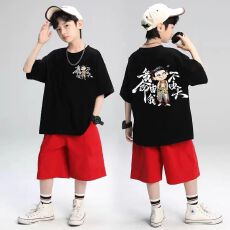 批发【纯棉套装宽松版200克纯棉短袖+纯棉裤子<b class='q'>男童</b>短<b class='q'>袖</b>夏季两件套装潮