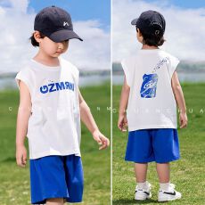 批发【纯棉套装200克短袖+裤子中大童<b class='q'>男童</b>短<b class='q'>袖</b>T恤夏两件运动休闲套装