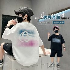 批发【纯棉套装200克短袖+裤子中大童<b class='q'>男童</b>短<b class='q'>袖</b>T恤夏两件运动休闲套装