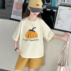 批发纯棉套装200克短袖+裤子中大童<b class='q'>女童</b>短<b class='q'>袖</b>T恤夏两件运动休闲套装