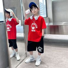 批发【纯棉套装200克短袖+裤子中大童<b class='q'>男童</b>短<b class='q'>袖</b>T恤夏两件运动休闲套装