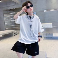 批发【纯棉套装200克短袖+裤子中大童<b class='q'>男童</b>短<b class='q'>袖</b>T恤夏两件运动休闲套装