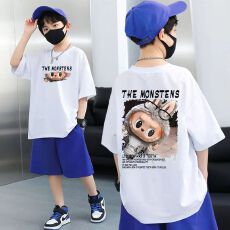 批发【纯棉套装200克短袖+裤子中大童<b class='q'>男童</b>短<b class='q'>袖</b>T恤夏两件运动休闲套装