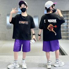 批发【纯棉套装宽松版200克短袖+纯棉裤子中大童<b class='q'>男童</b>短<b class='q'>袖</b>夏季两件套装