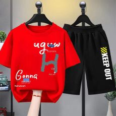 批发【纯棉套装宽松版200克短袖+纯棉裤子中大童<b class='q'>男童</b>短<b class='q'>袖</b>夏季两件套装