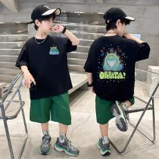批发【纯棉套装宽松版200克短袖+纯棉裤子中大童<b class='q'>男童</b>短<b class='q'>袖</b>夏季两件套装