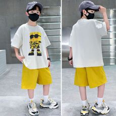 批发【纯棉套装宽松版200克短袖+纯棉裤子中大童<b class='q'>男童</b>短<b class='q'>袖</b>夏季两件套装