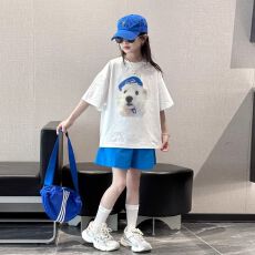 批发【纯棉套装宽松版200克短袖+纯棉裤子中大童<b class='q'>女童</b>短<b class='q'>袖</b>夏季两件套装