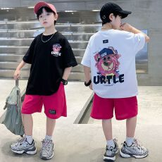 批发【纯棉套装宽松版200克短袖+纯棉裤子中大童<b class='q'>男童</b>短<b class='q'>袖</b>夏季两件套装