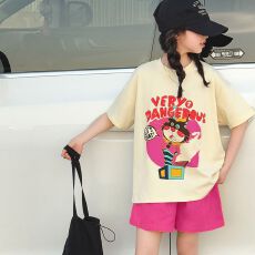 批发【纯棉套装宽松版200克短袖+纯棉裤子中大童<b class='q'>女童</b>短<b class='q'>袖</b>夏季两件套装