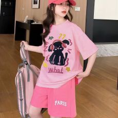 批发【纯棉套装宽松版200克短袖+纯棉裤子童装男童<b class='q'>女童</b>短<b class='q'>袖</b>夏两件套装