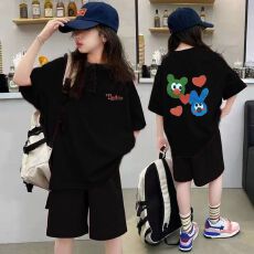 批发【纯棉套装宽松版200克短袖+纯棉裤子童装男童<b class='q'>女童</b>短<b class='q'>袖</b>夏两件套装