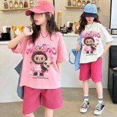 批发【纯棉套装宽松版200克短袖+纯棉裤子童装男童<b class='q'>女童</b>短<b class='q'>袖</b>夏两件套装