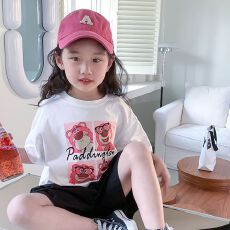 批发【纯棉套装宽松版200克短袖+纯棉裤子<b class='q'>童装男童</b>女童短袖夏两件套装