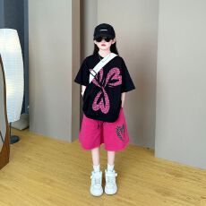 批发【纯棉套装宽松版200克短袖+纯棉裤子女童儿童<b class='q'>男童</b>短<b class='q'>袖</b>夏两件套装