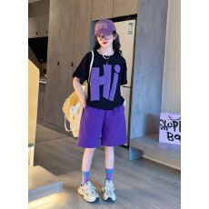批发【纯棉套装宽松版200克短袖+纯棉裤子女童儿童<b class='q'>男童</b>短<b class='q'>袖</b>夏两件套装